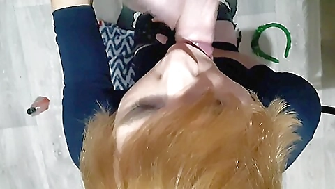 Busty brunette girlfriend gets a facial from the guy