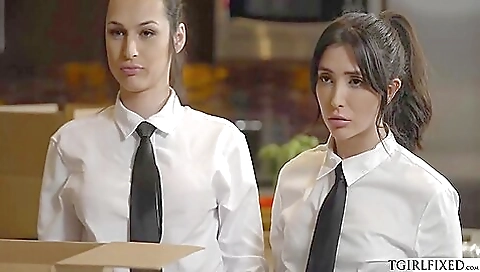 Trans shemale rides on her big boobs and sucks her ass