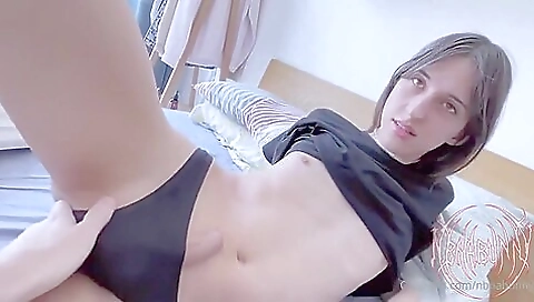 Amature brunette with small tits in kitchen cums on face