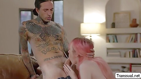 Redheaded lady in the bed fucked by a handsome dude