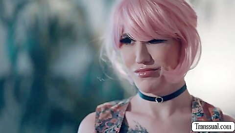 Redheaded shemale gets her sweet ass drilled with her stepbro