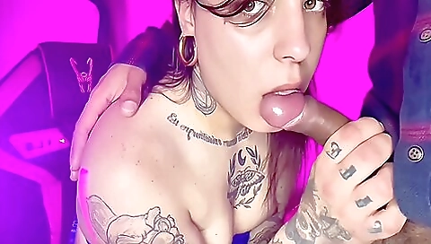 Slutty chick in stockings sucks and fucks her neighbor