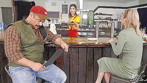 Latina waitress gets her pussy fucked in a spank style