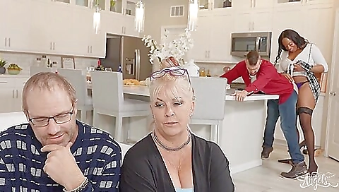 Ebony pornstar getting anal fucked with stockings on