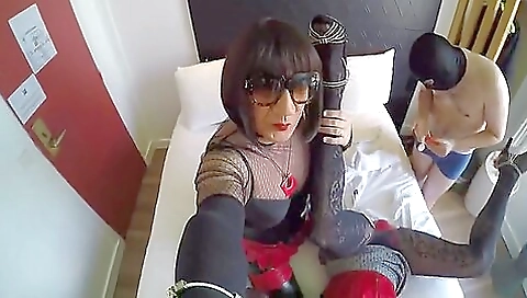 Busty brunette in sexy hotel lingerie fucked in hotel room